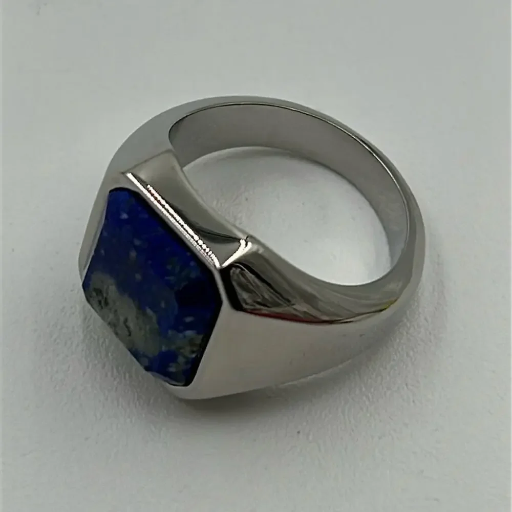 Men’s Lapis Lazuli Natural Gemstone Stainless Steel Ring Size 10.5 NWT